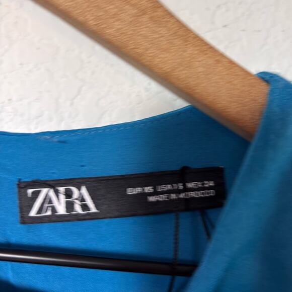 ZARA RUFFLED SATIN EFFECT MINI BLUE SIZE XS MINI WOMEN DRESS - Picture 5 of 6